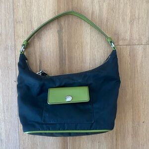 PRADA black tessuto sirio nylon bag with green accent front pocket